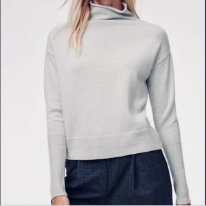 Aritzia Wilfred Sweater Women Size S Cyprie Mock Neck LS Wool Light Gray Stretch